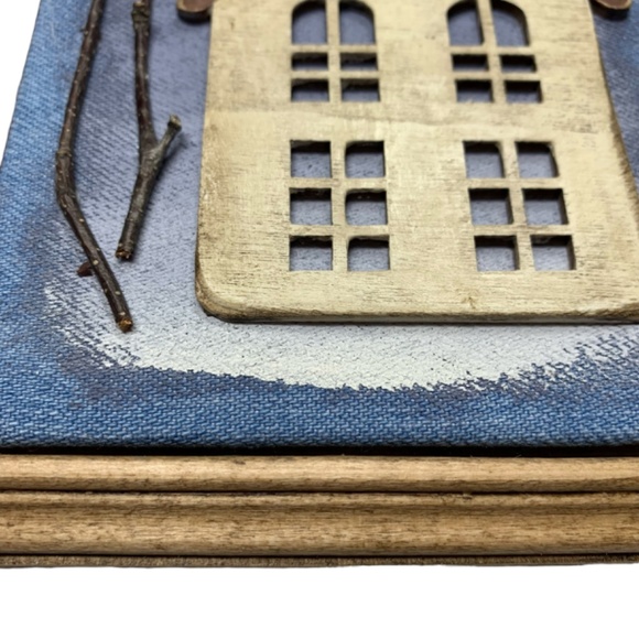 Mixed Media Wall Art | Winter Scene | House | Snow | Trees | Stars | 3D … - Picture 4 of 5